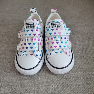 Kids Converse Heart Print Sneakers - White, Pink, Blue
